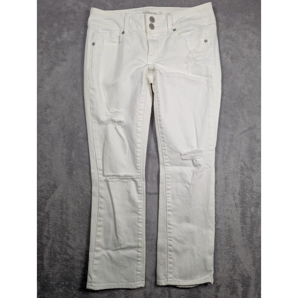 American Eagle Artist Jeans Womens Size 4 White Distressed Flared Fitted Thighs